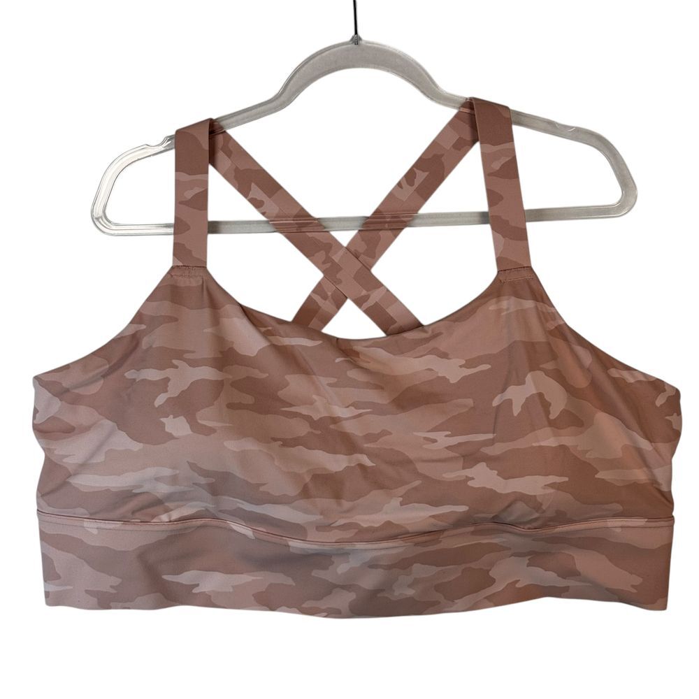 Athleta Warrior Longline Sports‎ Bra Camo Print Pink Performance Athletic DD+ 3X